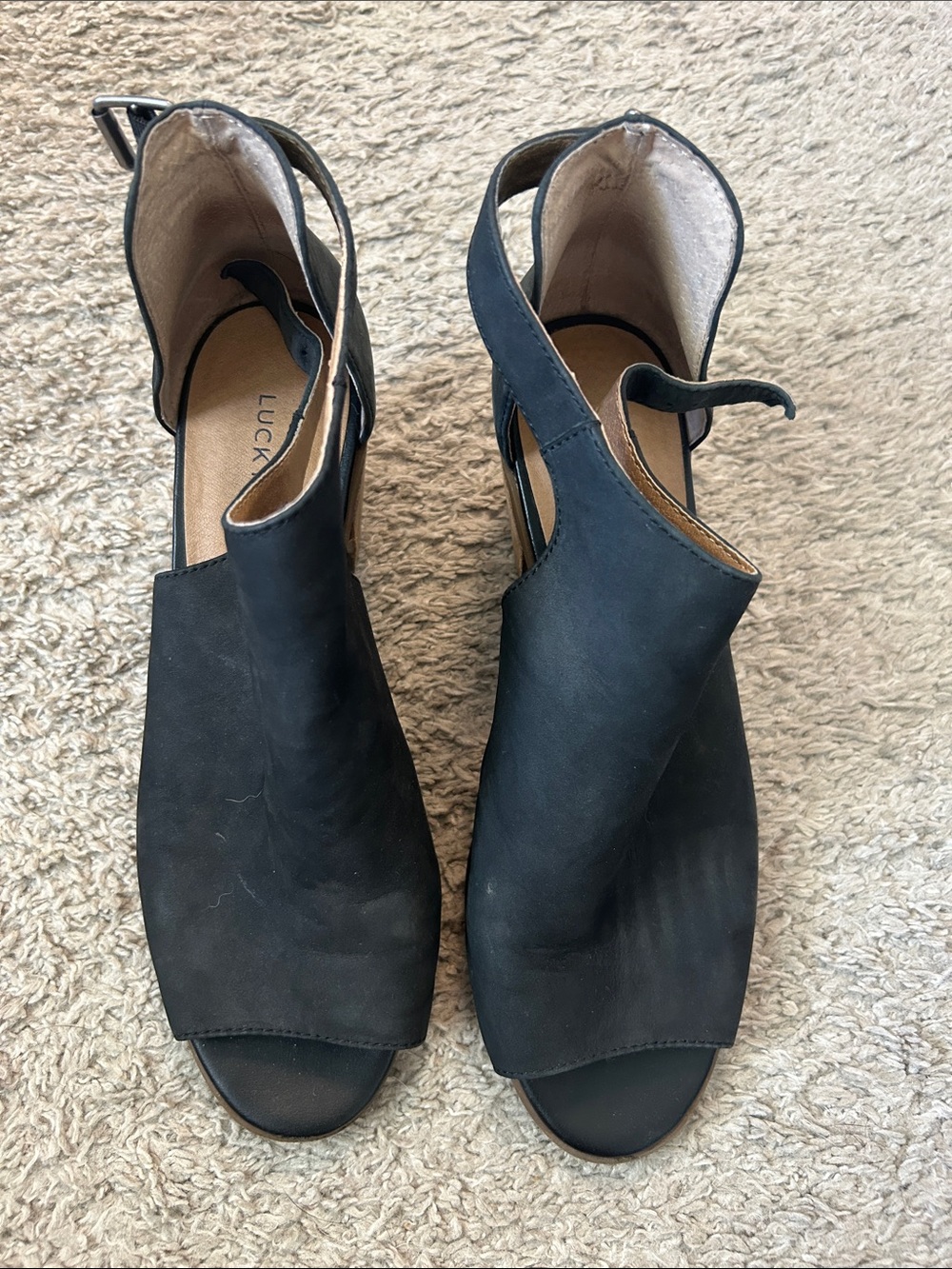 Lucky Brand Black Open-Toe Slingback Heels